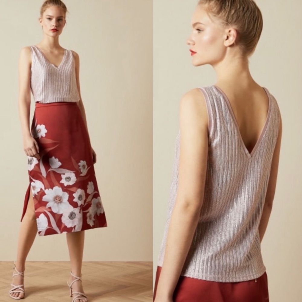 TED BAKER Lurex Vest Deep V Top